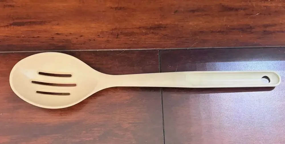 Vintage Beige Plastic Slotted Serving Spoon Made in USA